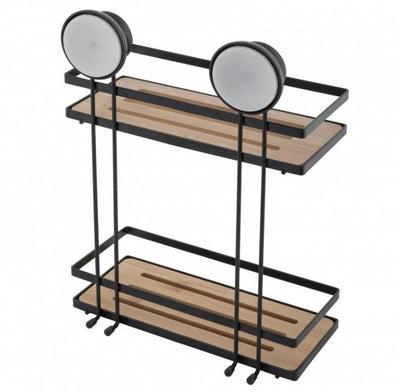 Bath &amp; Kitchen Shelf Suction Cups Metal With Bamboo 37x26x10.5cm