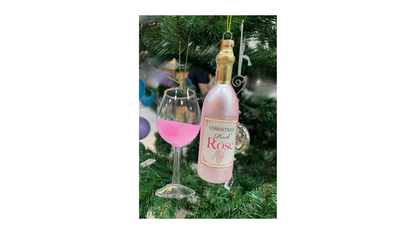 Holiday Elegance-Christmas Ornaments Wine Bottle and Glass