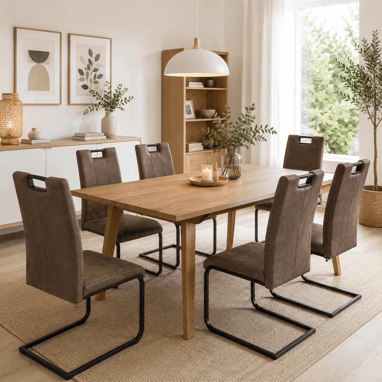 Modern Taupe Cantilever Dining Chair with Handle | Upholstered Dining Chair with Black Metal Frame