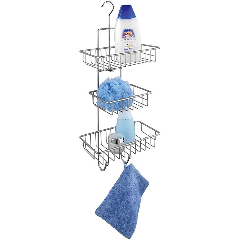 Wenko Shower caddy Milano with 3 shelves, 2 hooks, satinised