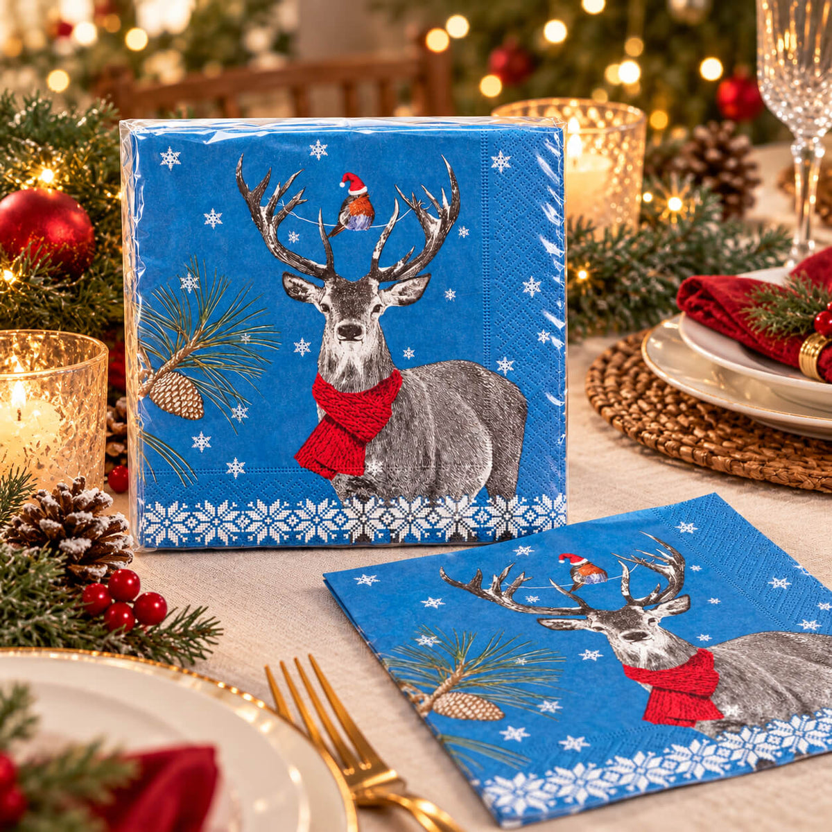 Cucina & Tavola Stag Christmas Paper Napkins – 20 Pack, 33 × 33 cm