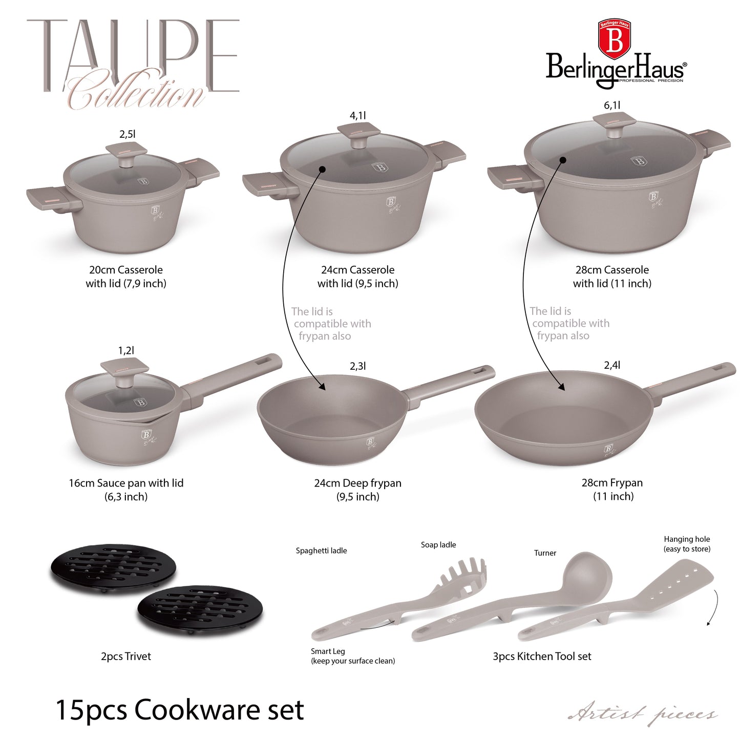 15-Piece Kitchen Stackable Cookware Set