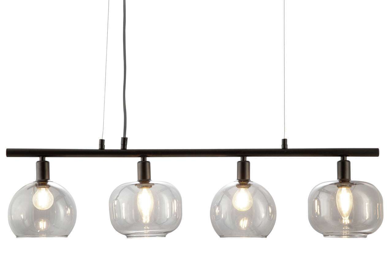 Nino Germany Ella 4-Light Pendant Lamp – Black Metal Hanging Light with Globe Glass Shades