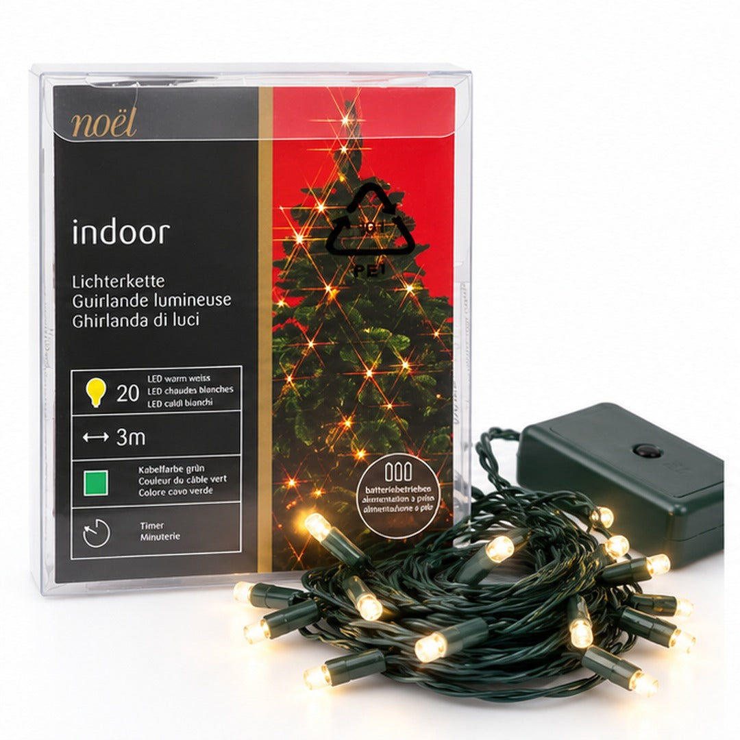 Noël Indoor 20 LED Christmas String Lights – Warm White, 3 m