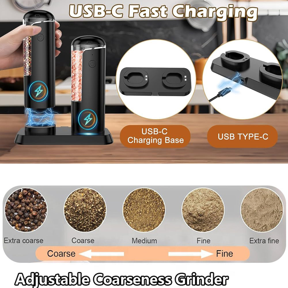 Rechargeable Electric Salt and Pepper Shakers Set