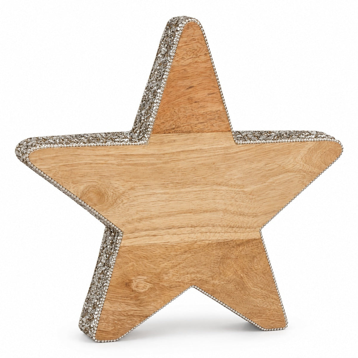 WINTER Mango Wood Christmas Star with Silver Detail – 30 cm