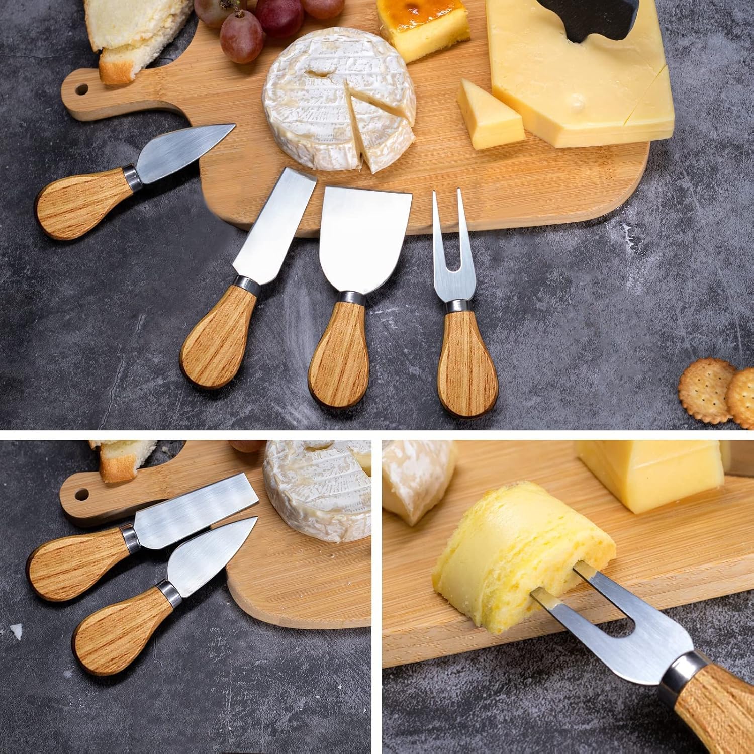Stainless Steel 4-Piece Cheese Knives Set with Wood Handle