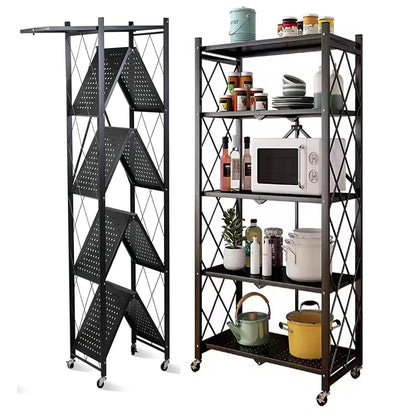 5-Tier Heavy Duty Foldable Storage Shelves With Wheels for Garage Kitchen, Basement & Pantry (W72 x D36 x H163)cm – Black