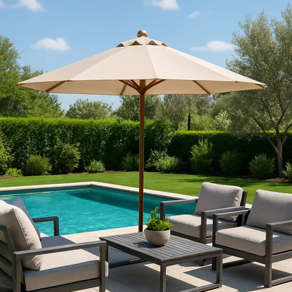 Wooden Parasol Taupe Color 3x3m
