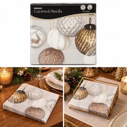 Cucina & Tavola Festive Christmas Paper Napkins – 20 Pack, 33 × 33 cm
