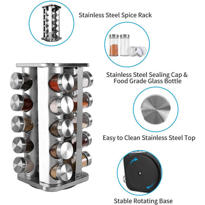 20-JARS 100ML Stainless Steel Rotating Seasoning Spice Jar Set