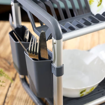 Binca Aluminum 2-Tier Dish Drying Rack ( Silver/Grey  )