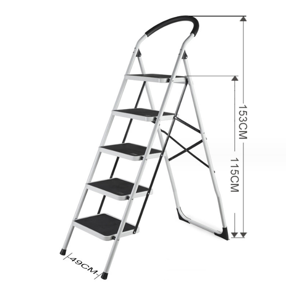 Metal Folding Ladder Handgrip Anti-Slip and Wide Pedal-White