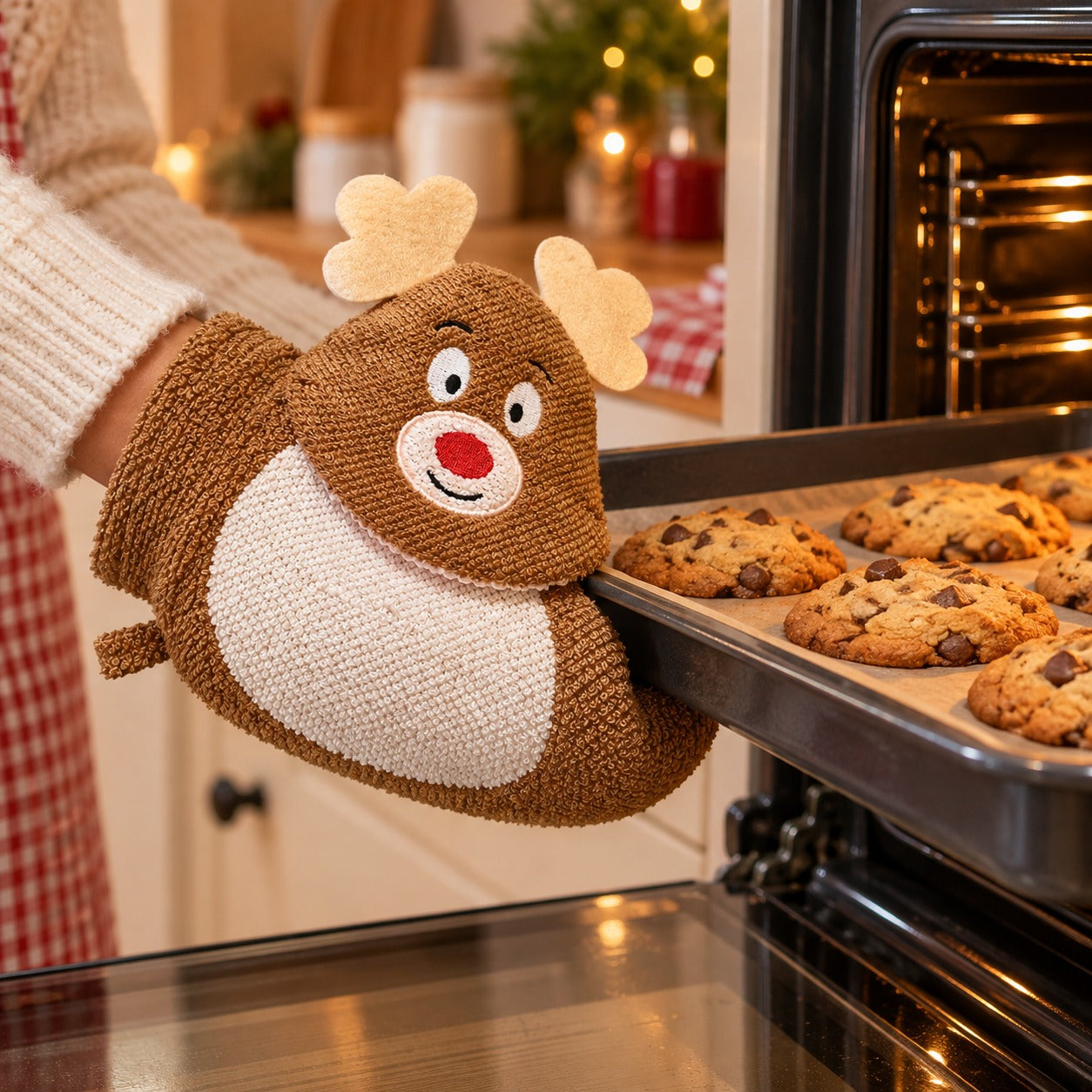 Christmas Reindeer Oven Mitt – Brown & Cream