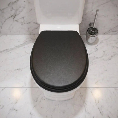 Wenko Toilet Seat Black – Soft Close MDF WC Seat with Leather Look Design