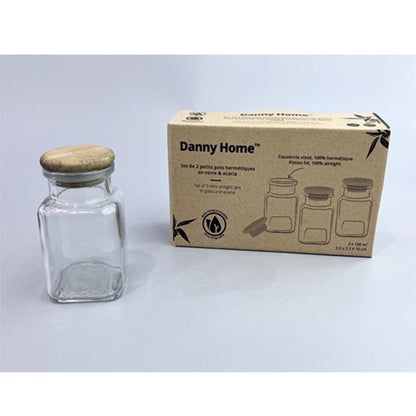 Danny Home 3-Pcs Spices & Salt Glass Jar With wood lids 75ml