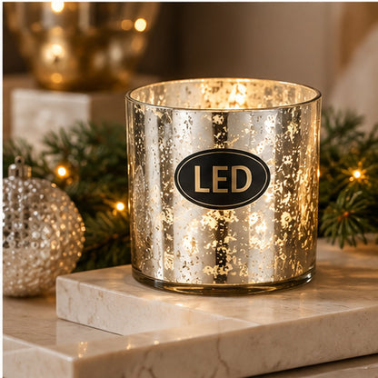 Flameless LED Glass Lantern with Real Wax Candle – Gold & Silver