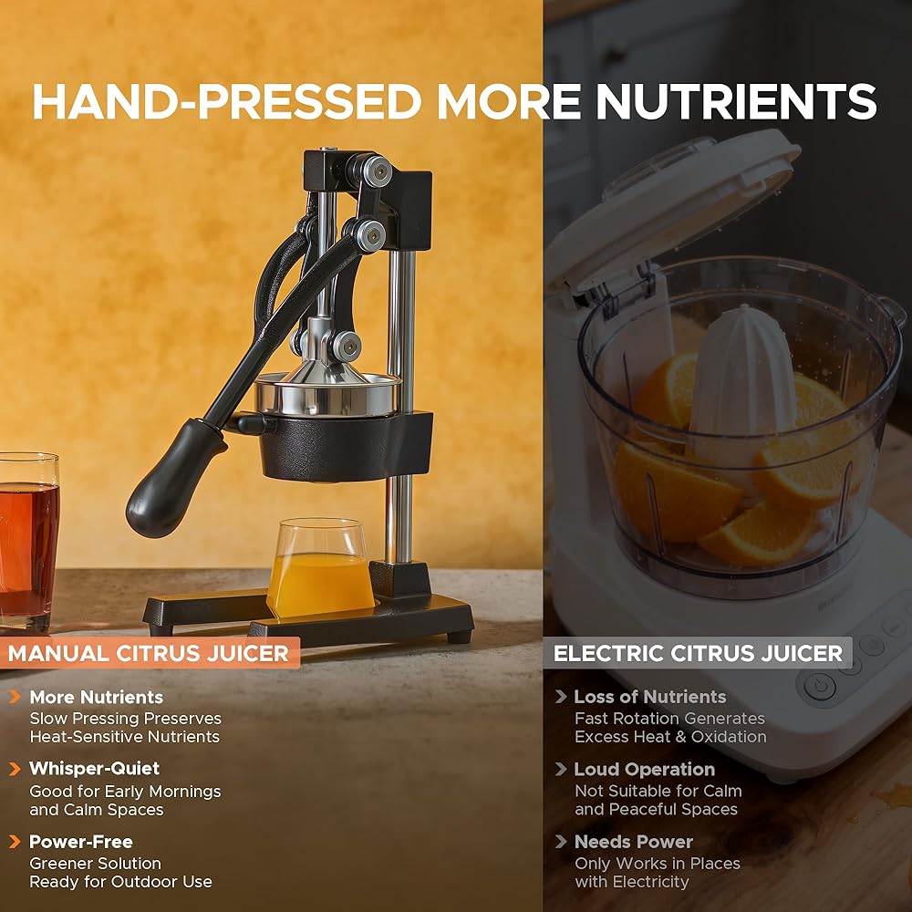 Stainless Steel Hand Press Juicer, Cast Iron Professional Citrus Juicer, Heavy Duty Manual Orange Juicer YC-058
