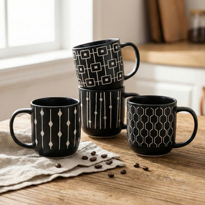 Danny Home 4-Piece Porcelain Printed Mugs Set – 400ml