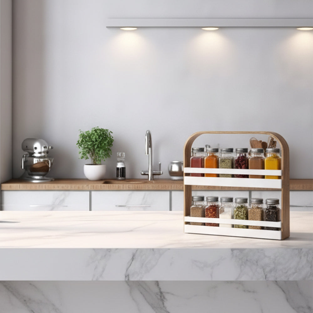 Danny Home 12-Spice Jars With Rack Holder Wooden Handle
