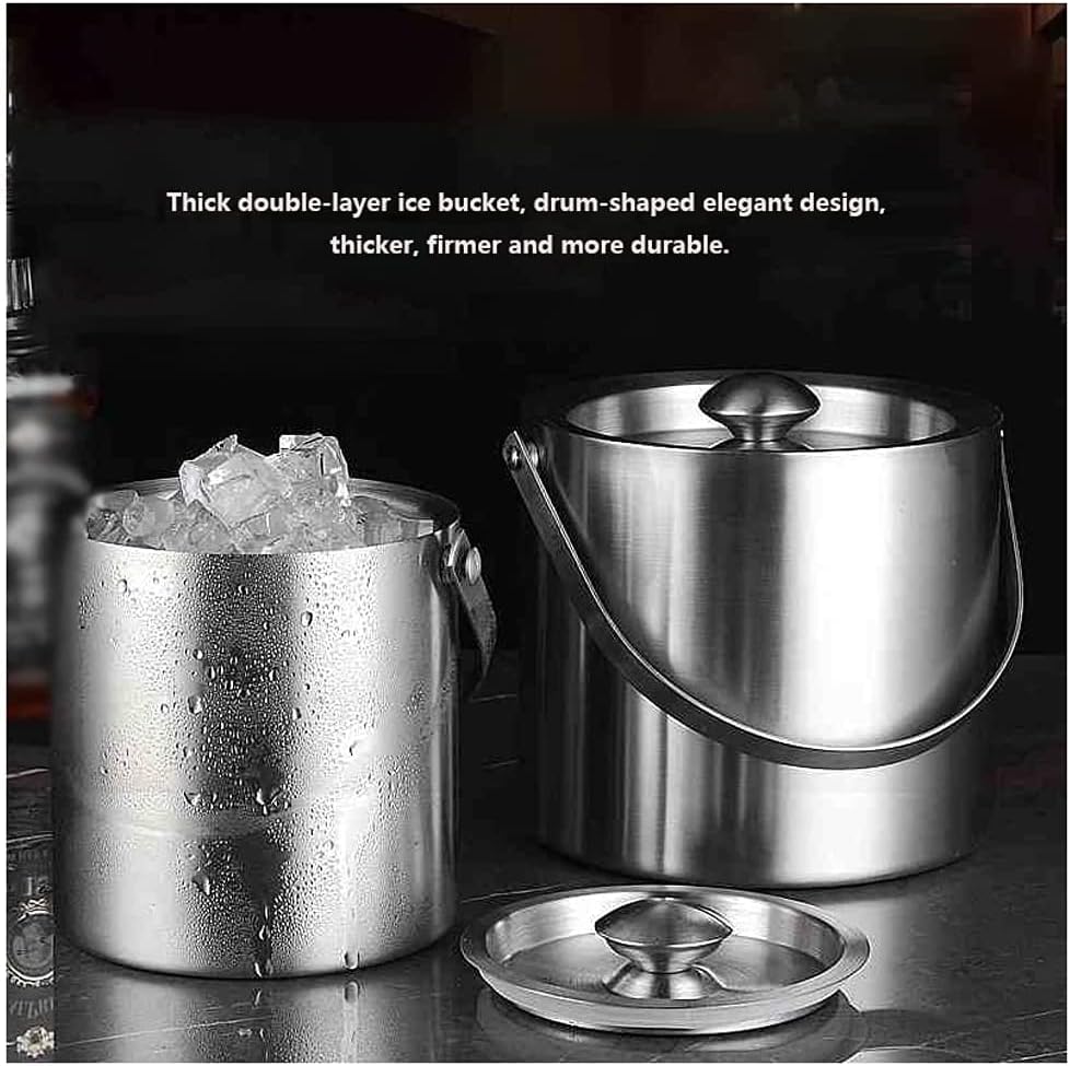 Danny Home Stainless Steel Double Wall Ice Bucket With Lid 2L