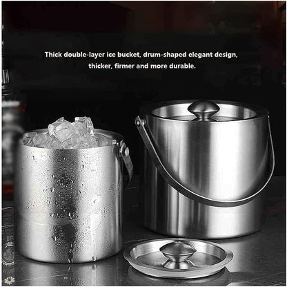Danny Home Stainless Steel Double Wall Ice Bucket With Lid 2L