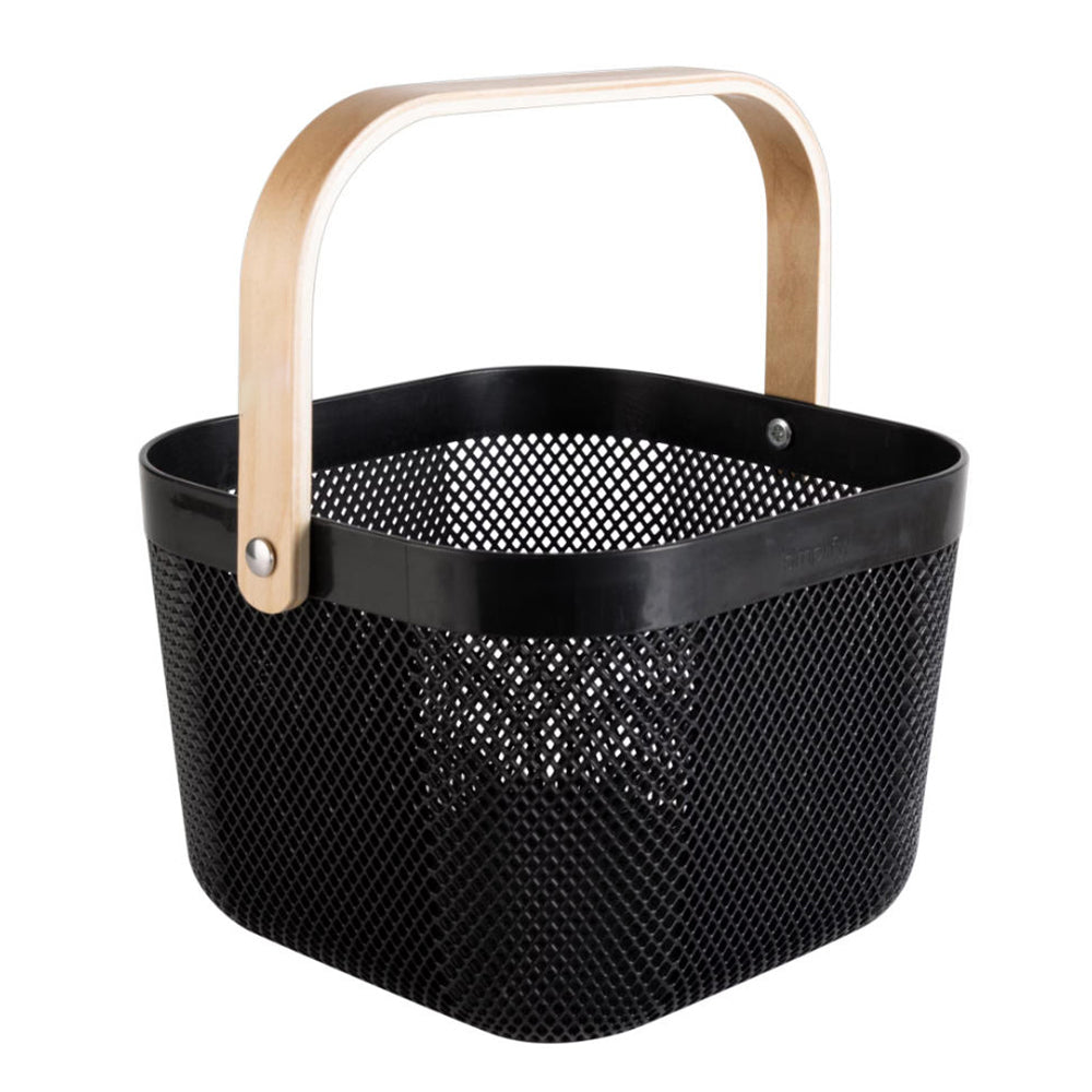 Plastic Mesh Basket Storage with Wooden Handle