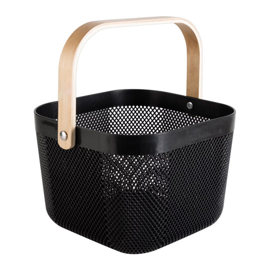 Plastic Mesh Basket Storage with Wooden Handle