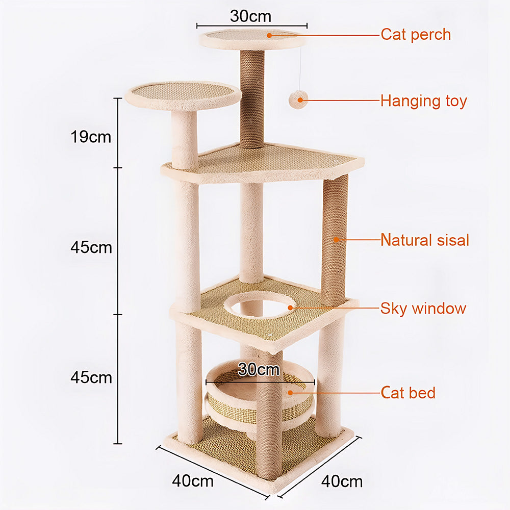 Multi-Level Cat Tree Tower with Scratching Posts – Beige