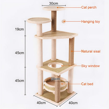 Multi-Level Cat Tree Tower with Scratching Posts – Beige