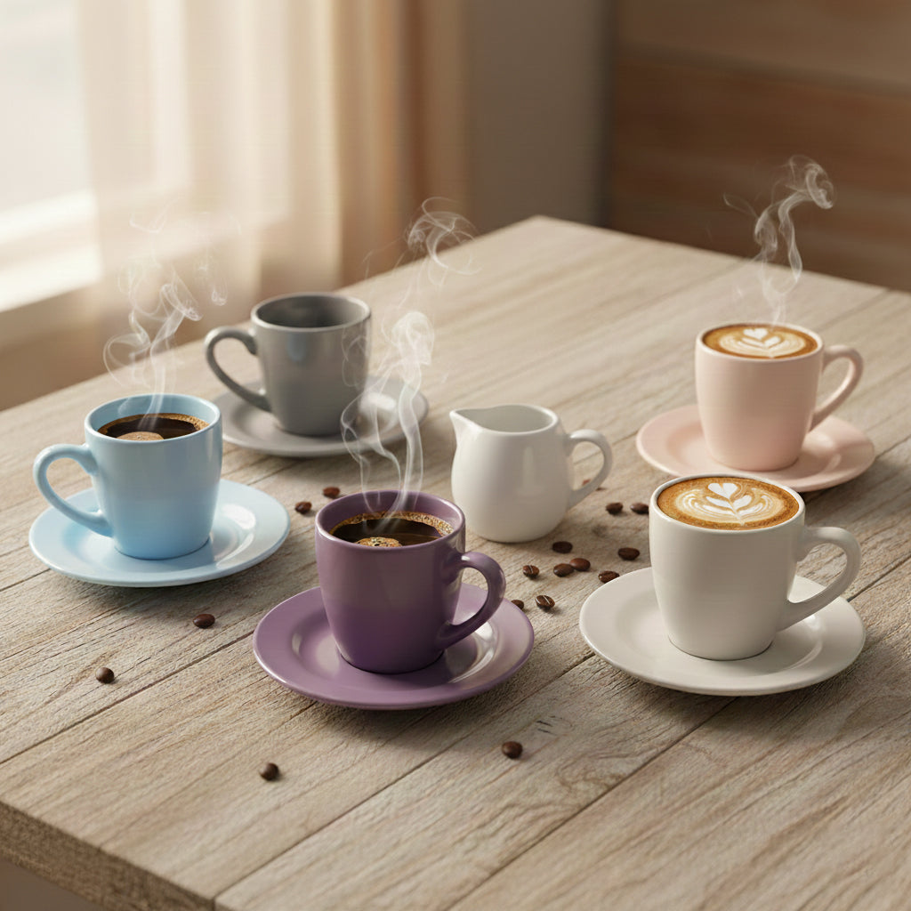 Phoenix 6-Pieces Soft Color Espresso Coffee Cups with Saucers Set