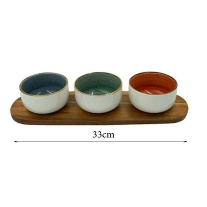 Acacia Wood Board With Sauce Bowls