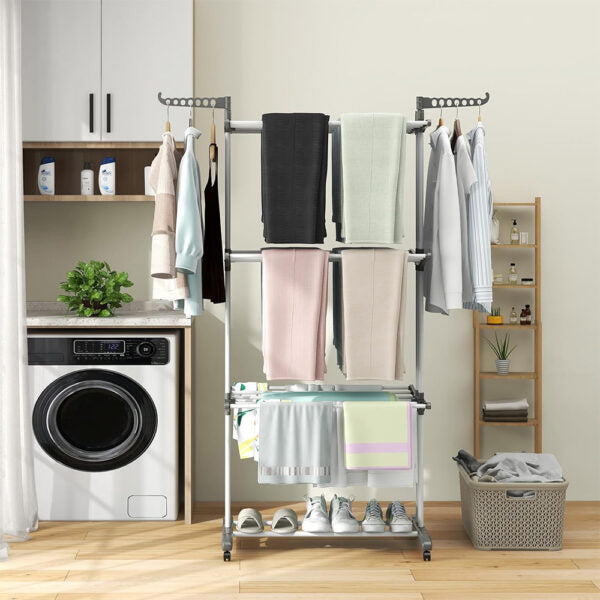 Foldable Clothes Dryer With 4 Wheels & Iron Tubes (L75 x W64 x H170)cm