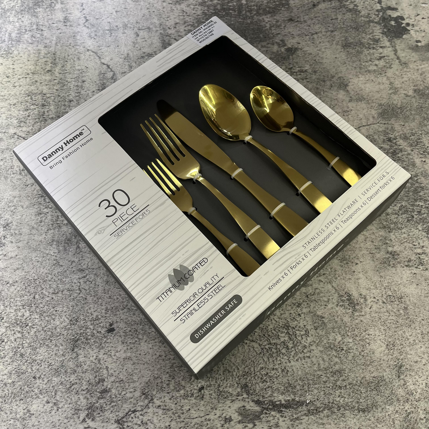 Danny Home 30-Pieces Stainless Steel Elegant Matte Gold Flatware Set