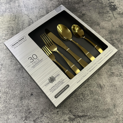 Danny Home 30-Pieces Stainless Steel Elegant Matte Gold Flatware Set