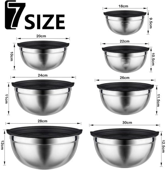 7-Pieces Stainless Steel Salad Bowl with Lid Set