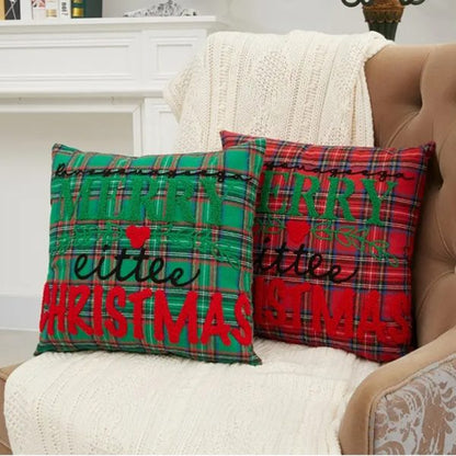 1-Piece Christmas Pillow Embroidery Plaid