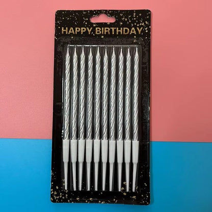 CAKE 10-Pcs Metallic Long Thin Metallic Birthday Candles – Silver