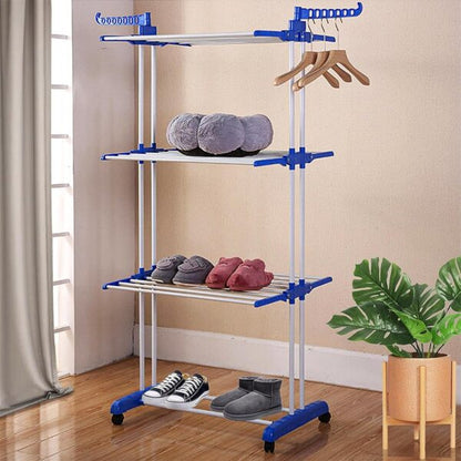 Folding Clothes Dryer Rack With 4 Wheels & Powder Coated Steel Tubes (L75 x W64 x H170)cm