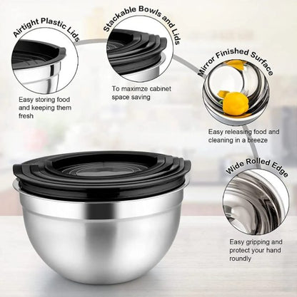 3-Pieces Stainless Steel Salad Bowl with Lid Set