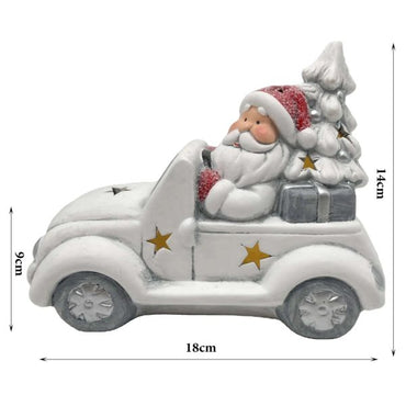 Christmas Santa Claus on White Car Ornaments Decorations with LED Lights