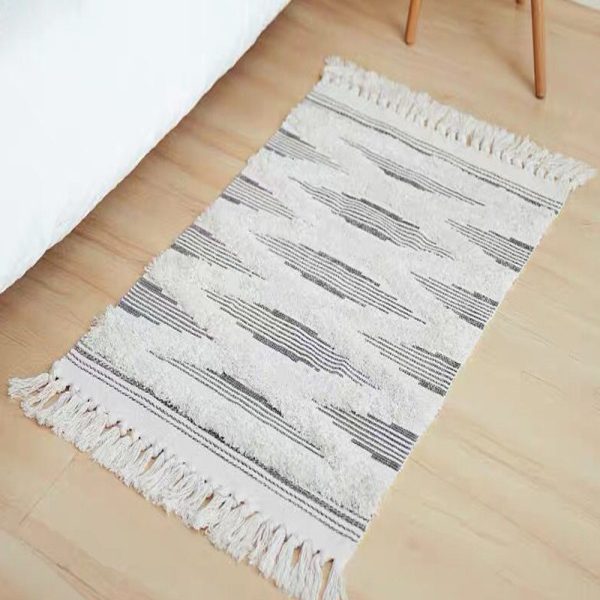 100% Natural Cotton Rug,Carpet, Bed Side Runner with Tassels for Bedroom,Living Room (60×130)cm