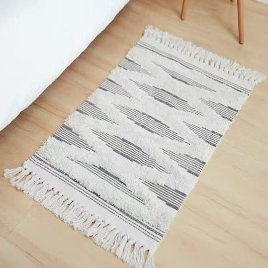 100% Natural Cotton Rug,Carpet, Bed Side Runner with Tassels for Bedroom,Living Room (60×130)cm