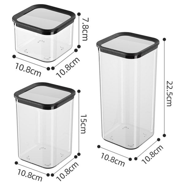 3-Pieces Plastic Food Storage Box With Transparent Lid 0.5/1/1.7L