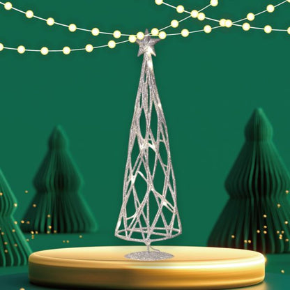 Metal LED Tabletop Christmas Tree Silver (40cm)