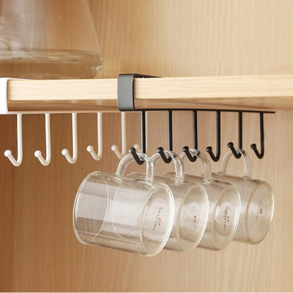 Metal Under Shelf Rack Organizer with 6 Hooks