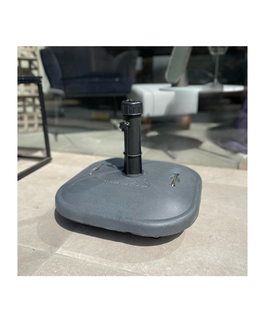 Concrete Square Grey Parasol Base with Wheels