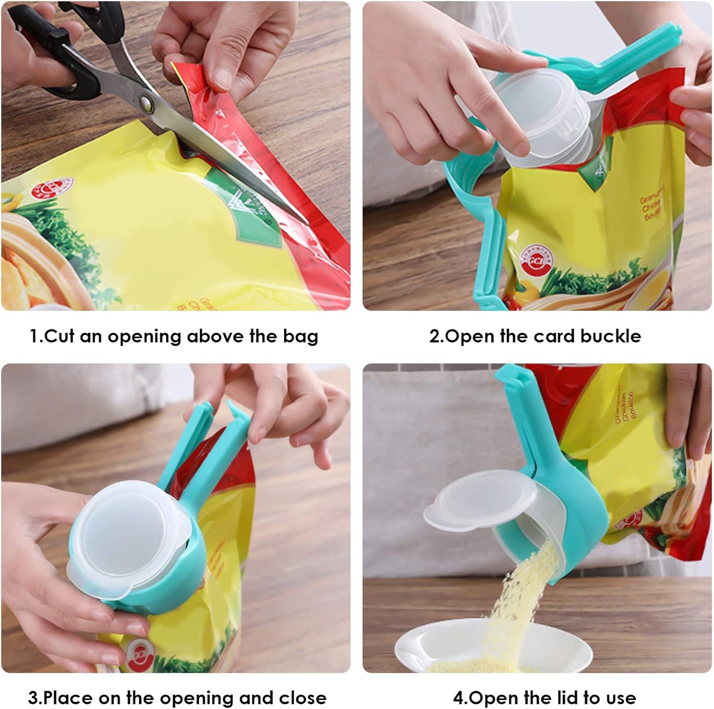 4-Pieces Bag Clips for Food Storage Sealing Clips with Pour Spouts