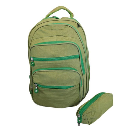 Zippers Waterproof Crinkle Fabric Backpack With Pencil Case