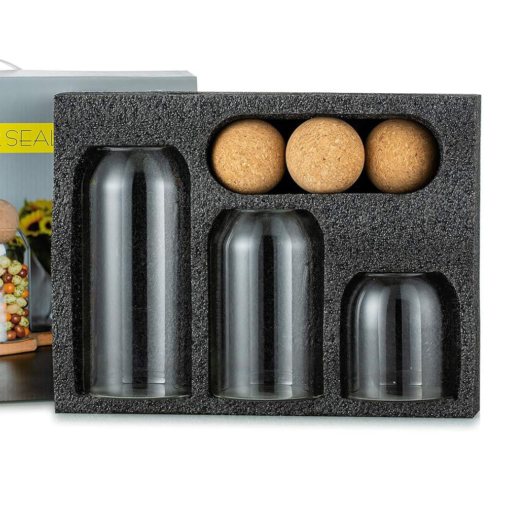 3-Pieces Set Glass Food Storage Jars with Wood Lid Ball